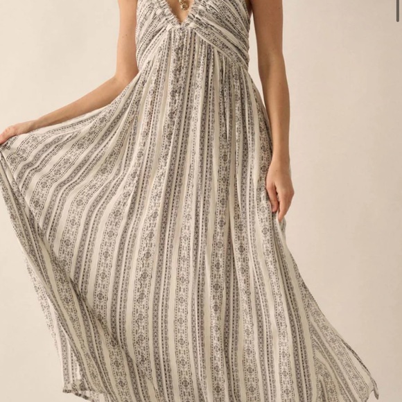 Well Traveled Geo-Print Striped Halter Maxi Dress - Picture 4 of 4